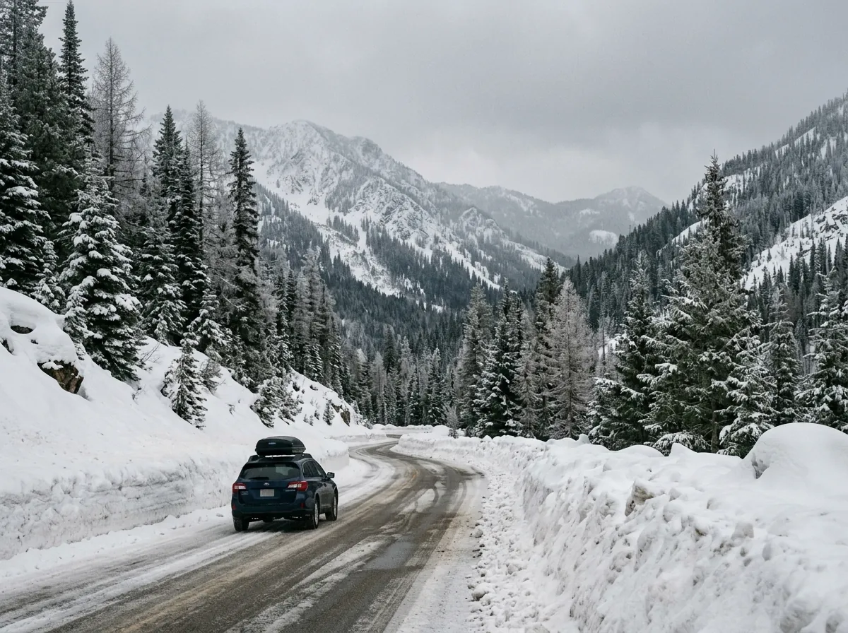 Snowy mountain pass